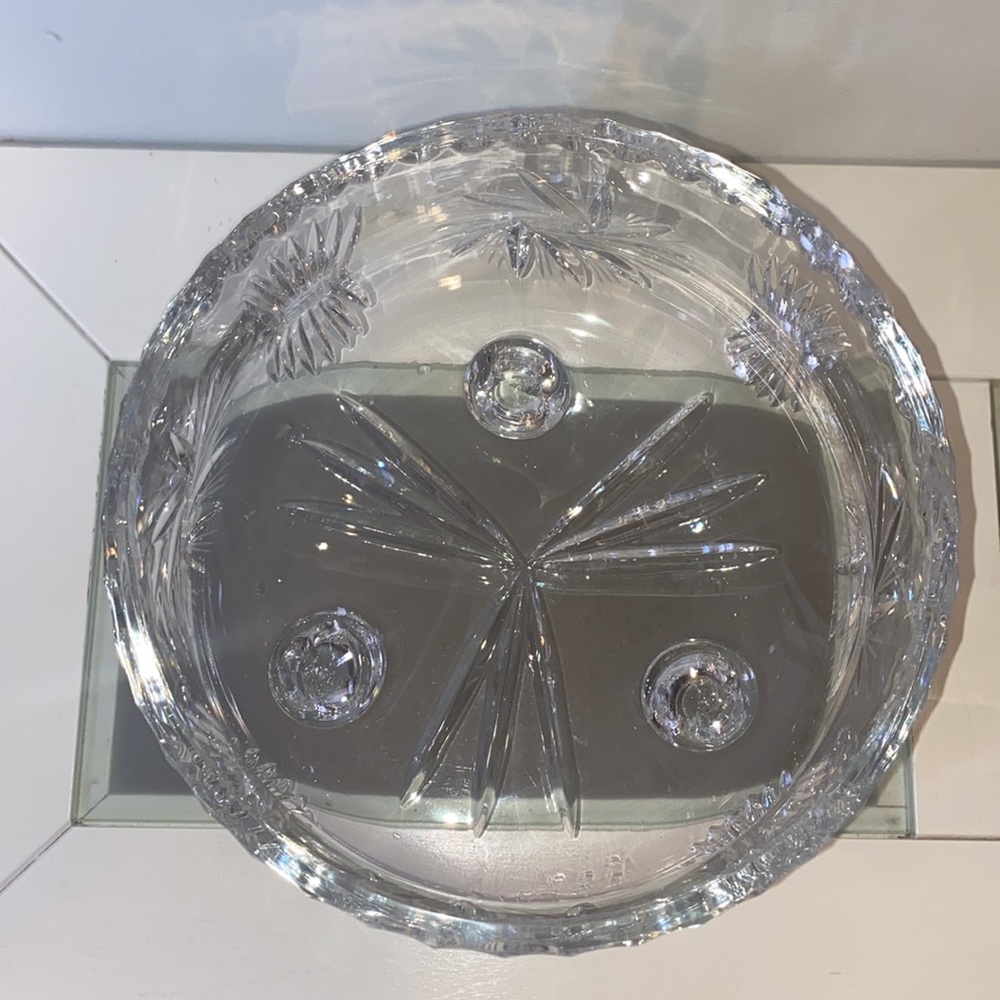 Vintage Bohemian Crystal Whirling Star Footed Candy Bowl Pinwheel Serving Dish - Picture 5 of 16